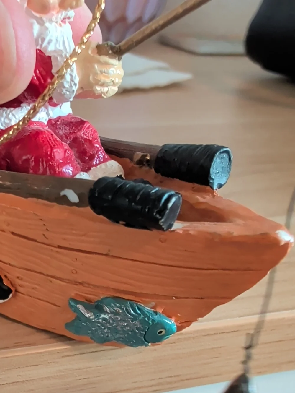 Santa Fishing Boat Ornament - Orange, Red & Blue